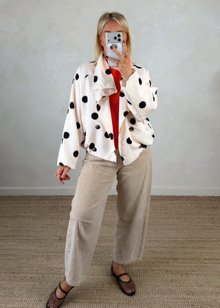 Polka dot funnel neck jacket - Cream-The Style Attic