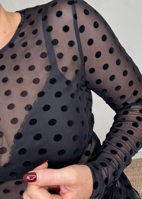 Polka mesh l/s top - black-The Style Attic