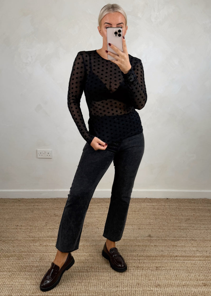 Polka mesh l/s top - black-The Style Attic