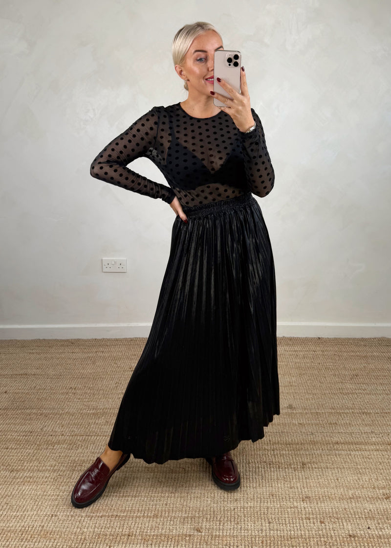 Polka mesh l/s top - black-The Style Attic