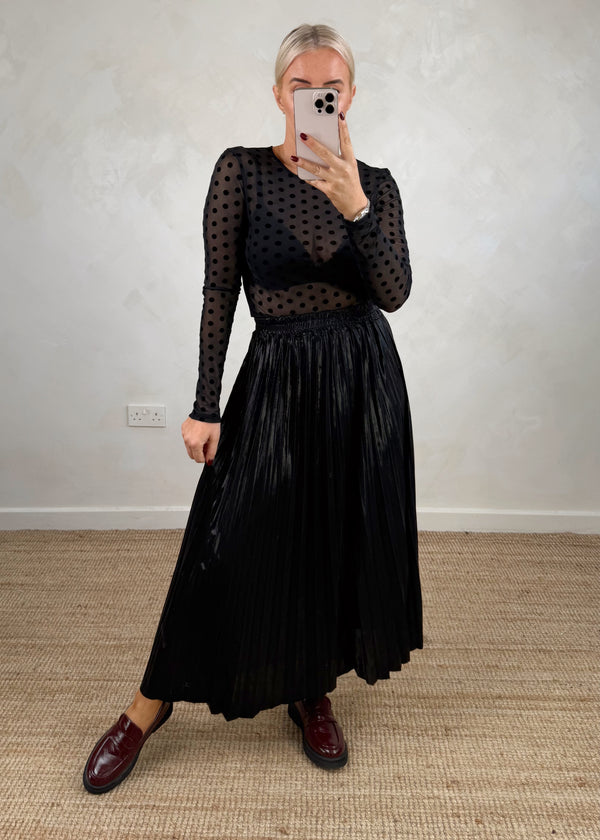 Polka mesh l/s top - black-The Style Attic