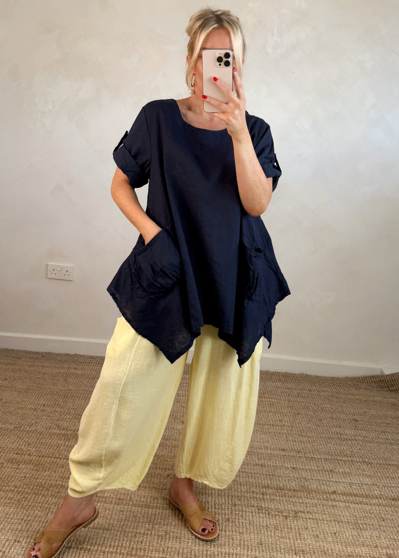 Polly Linen top - navy-The Style Attic