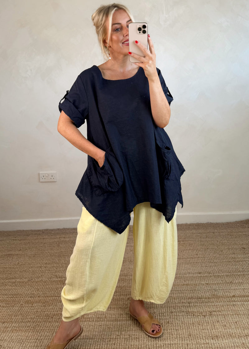 Polly Linen top - navy-The Style Attic