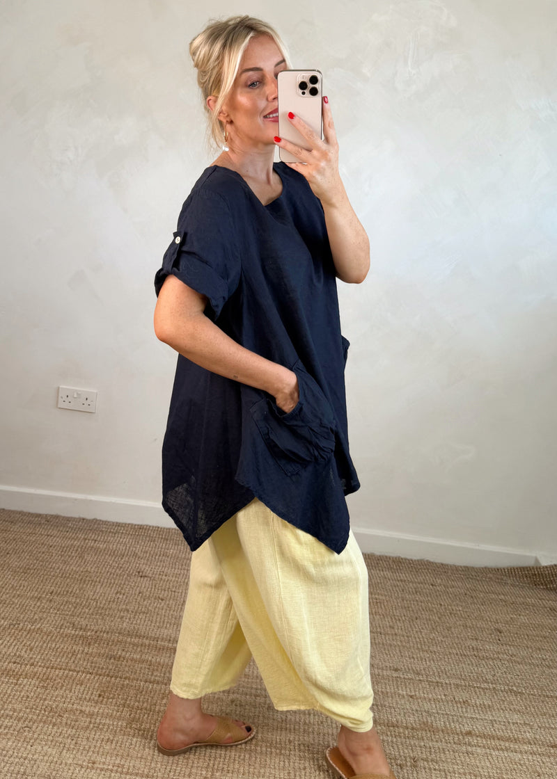 Polly Linen top - navy-The Style Attic