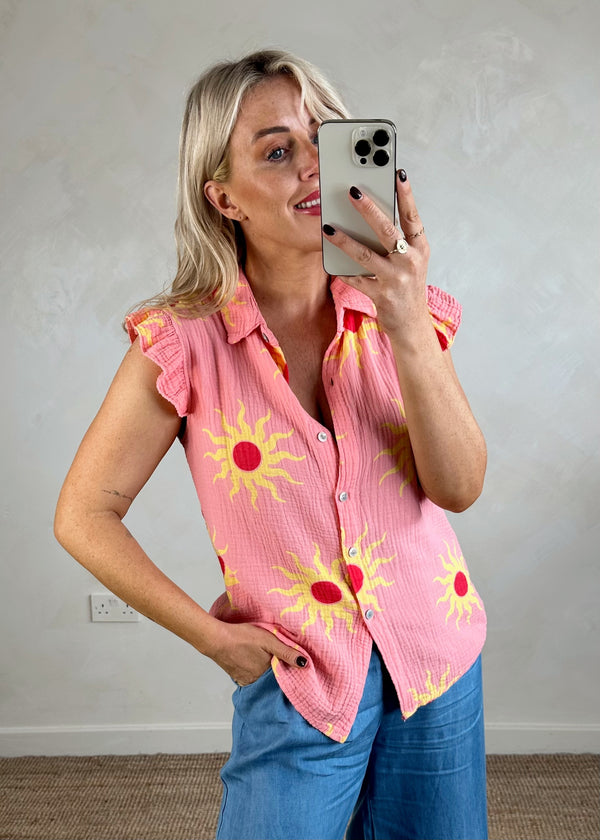 Polly sunshine frill blouse - peach-The Style Attic