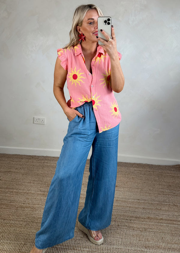 Polly sunshine frill blouse - peach-The Style Attic