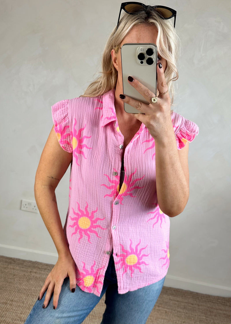 Polly sunshine frill blouse - pink-The Style Attic