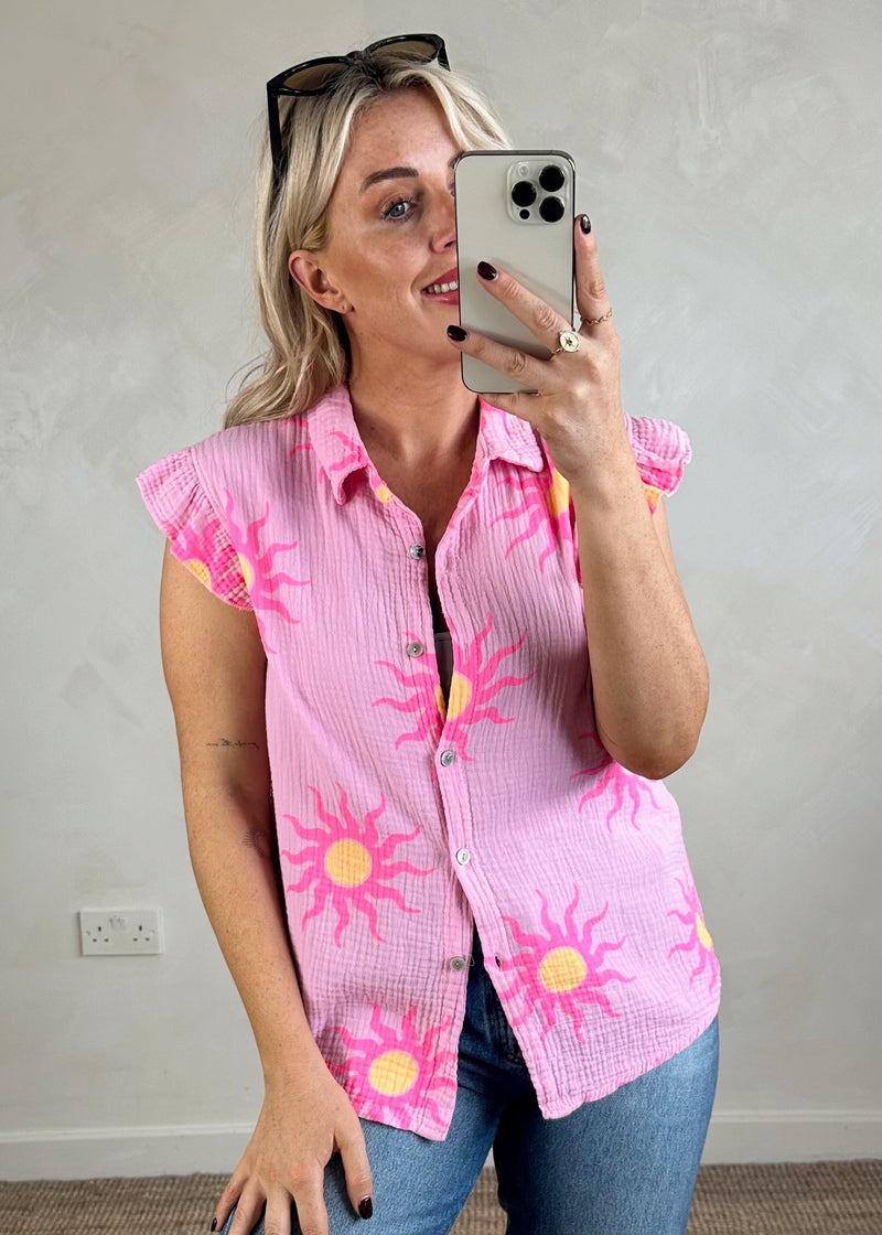 Polly sunshine frill blouse - pink-The Style Attic