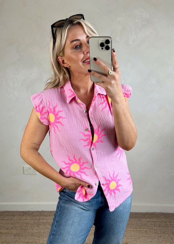 Polly sunshine frill blouse - pink-The Style Attic