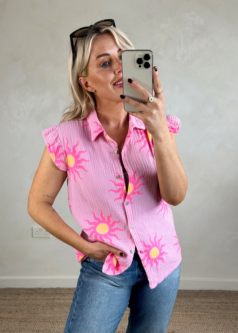 Polly sunshine frill blouse - pink-The Style Attic