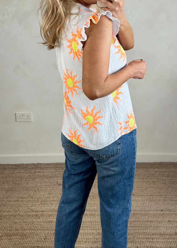 Polly sunshine frill blouse - white-The Style Attic
