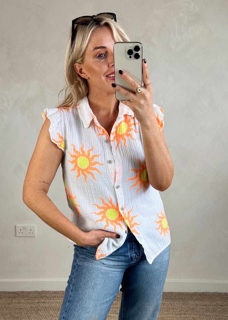 Polly sunshine frill blouse - white-The Style Attic