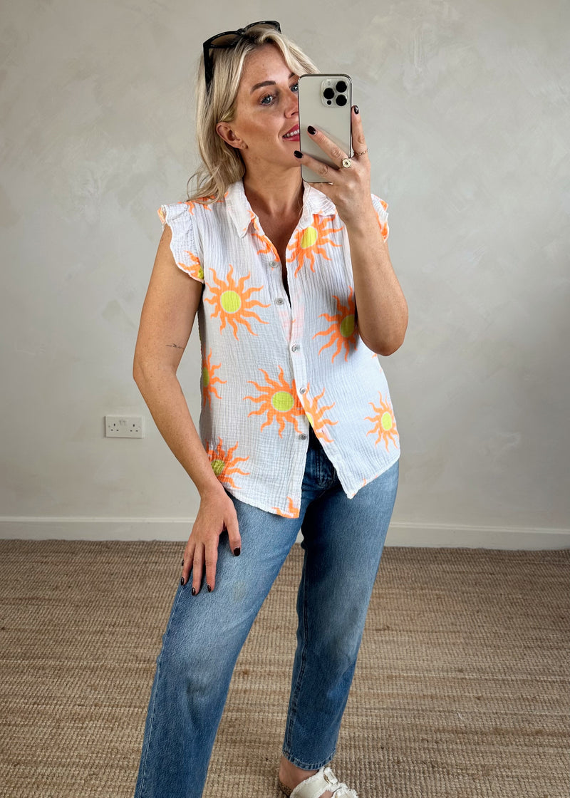 Polly sunshine frill blouse - white-The Style Attic