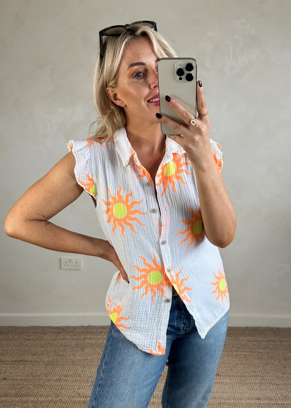 Polly sunshine frill blouse - white-The Style Attic