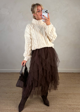 Polo chunky cable knit - cream-The Style Attic
