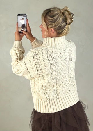 Polo chunky cable knit - cream-The Style Attic