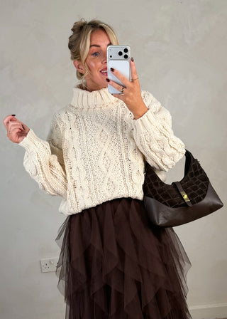 Polo chunky cable knit - cream-The Style Attic
