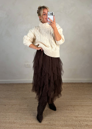 Polo chunky cable knit - cream-The Style Attic