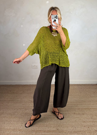 Ruth barrel leg trouser - Chocolate-The Style Attic