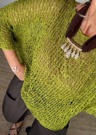 Popcorn poncho knit -Kiwi-The Style Attic