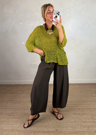 Ruth barrel leg trouser - Chocolate-The Style Attic
