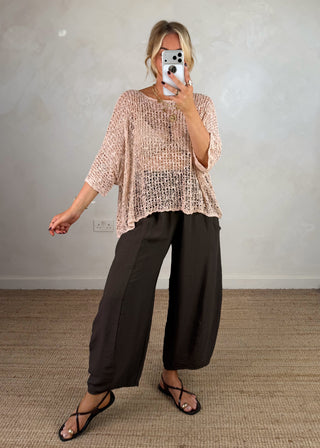 Popcorn poncho knit - Pale pink-The Style Attic