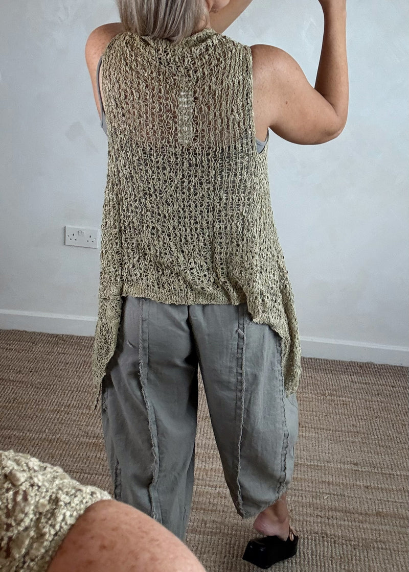 Popcorn sleeveless tie front - olive-The Style Attic
