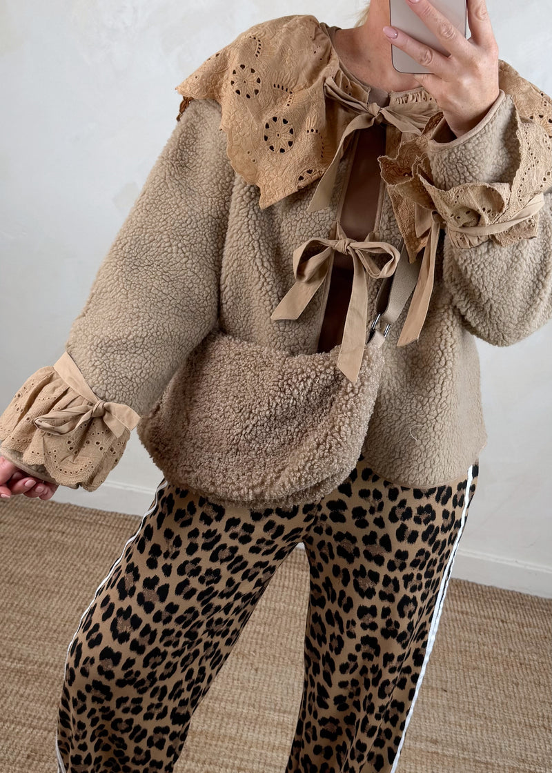Posey tie front teddy jacket - camel-The Style Attic
