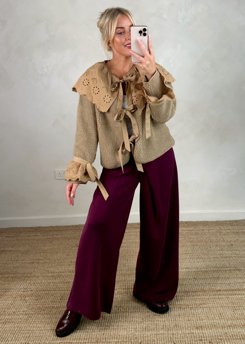 Posey tie front teddy jacket - camel-The Style Attic