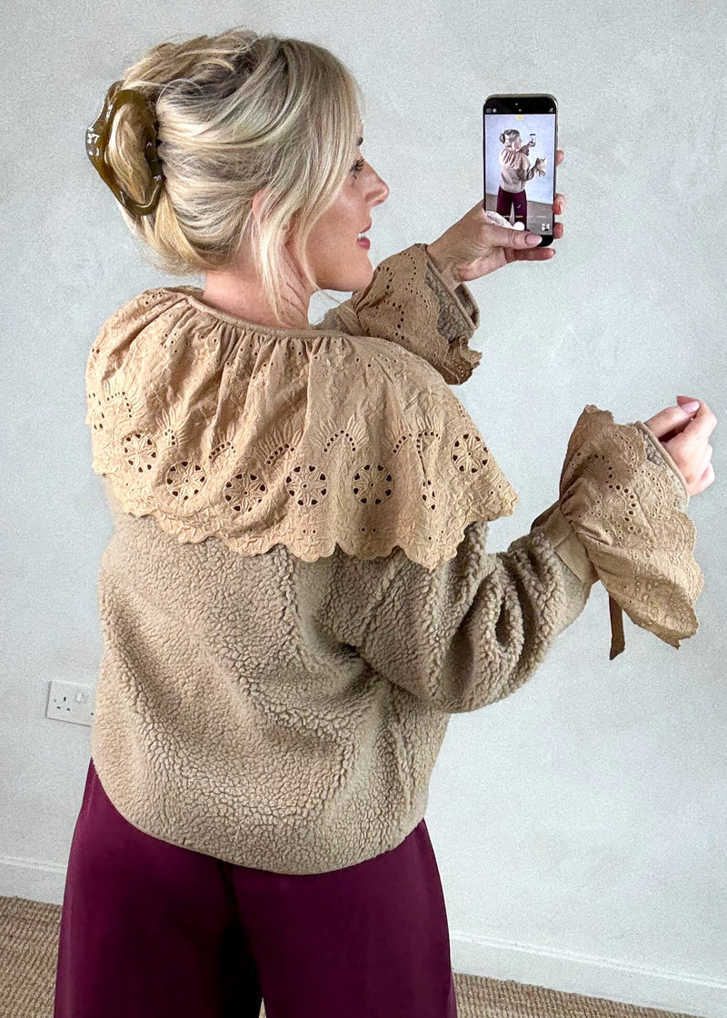 Posey tie front teddy jacket - camel-The Style Attic