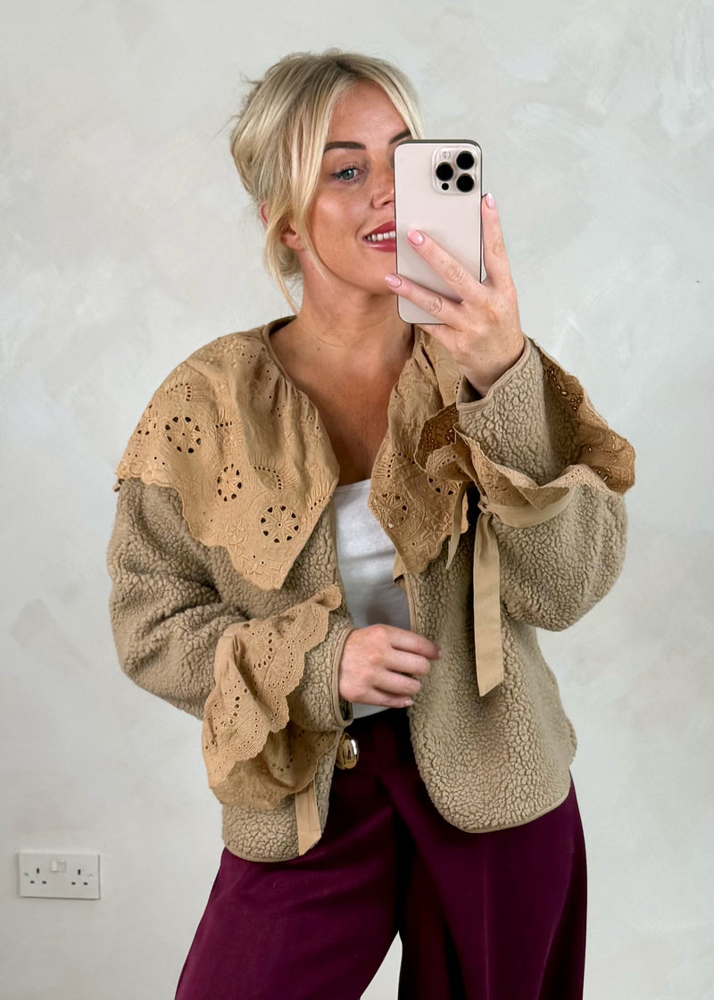 Posey tie front teddy jacket - camel-The Style Attic