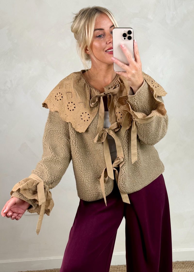 Posey tie front teddy jacket - camel-The Style Attic