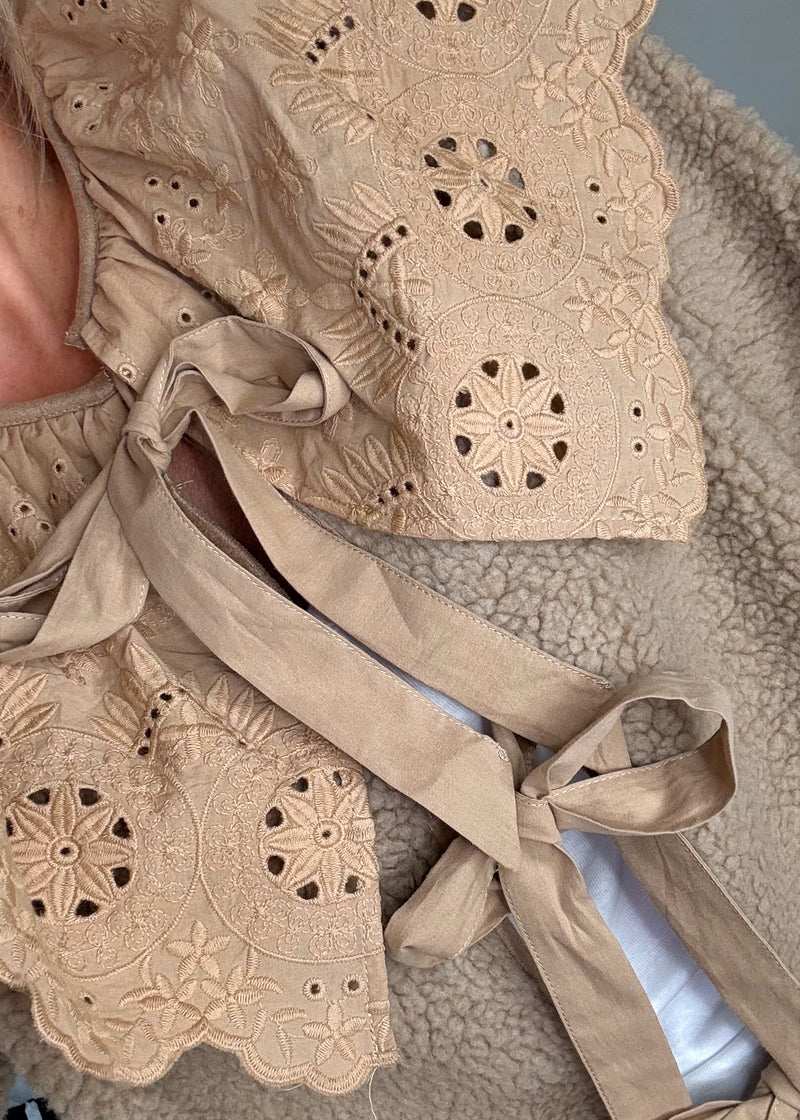 Posey tie front teddy jacket - camel-The Style Attic