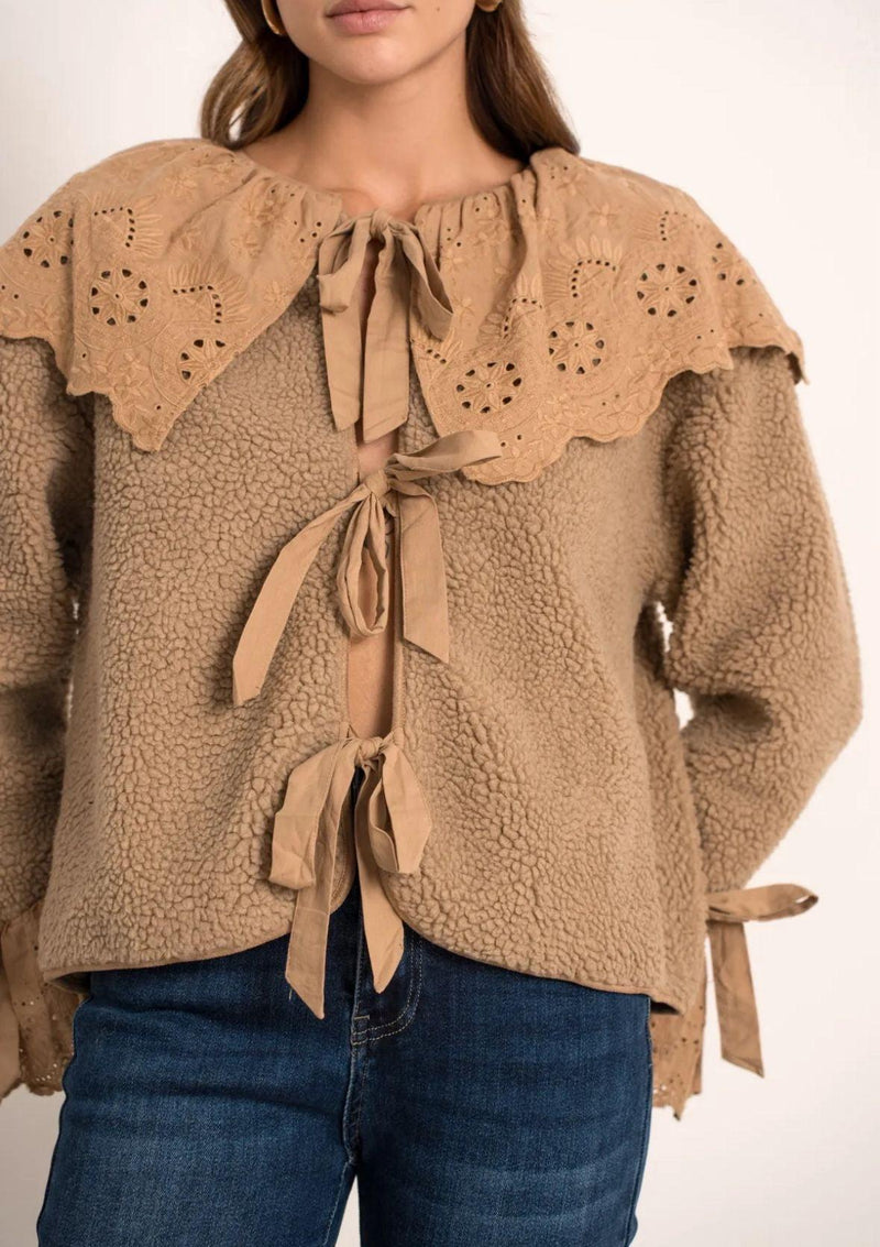 Posey tie front teddy jacket - camel-The Style Attic