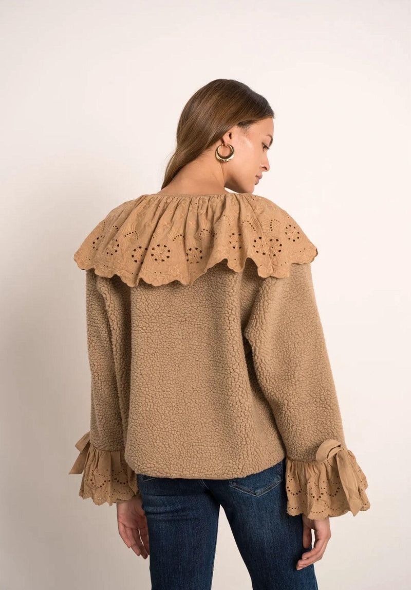 Posey tie front teddy jacket - camel-The Style Attic