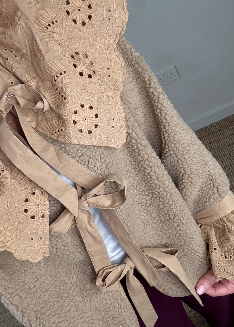 Posey tie front teddy jacket - camel-The Style Attic