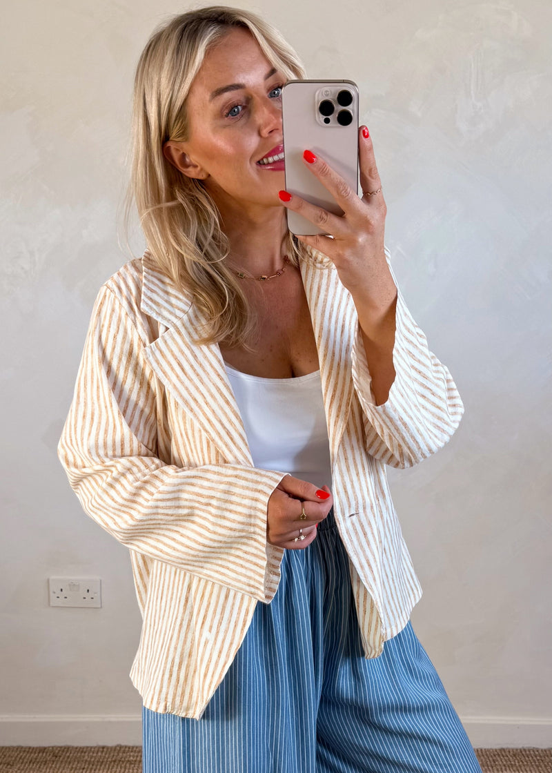 Quentin striped blazer - camel-The Style Attic