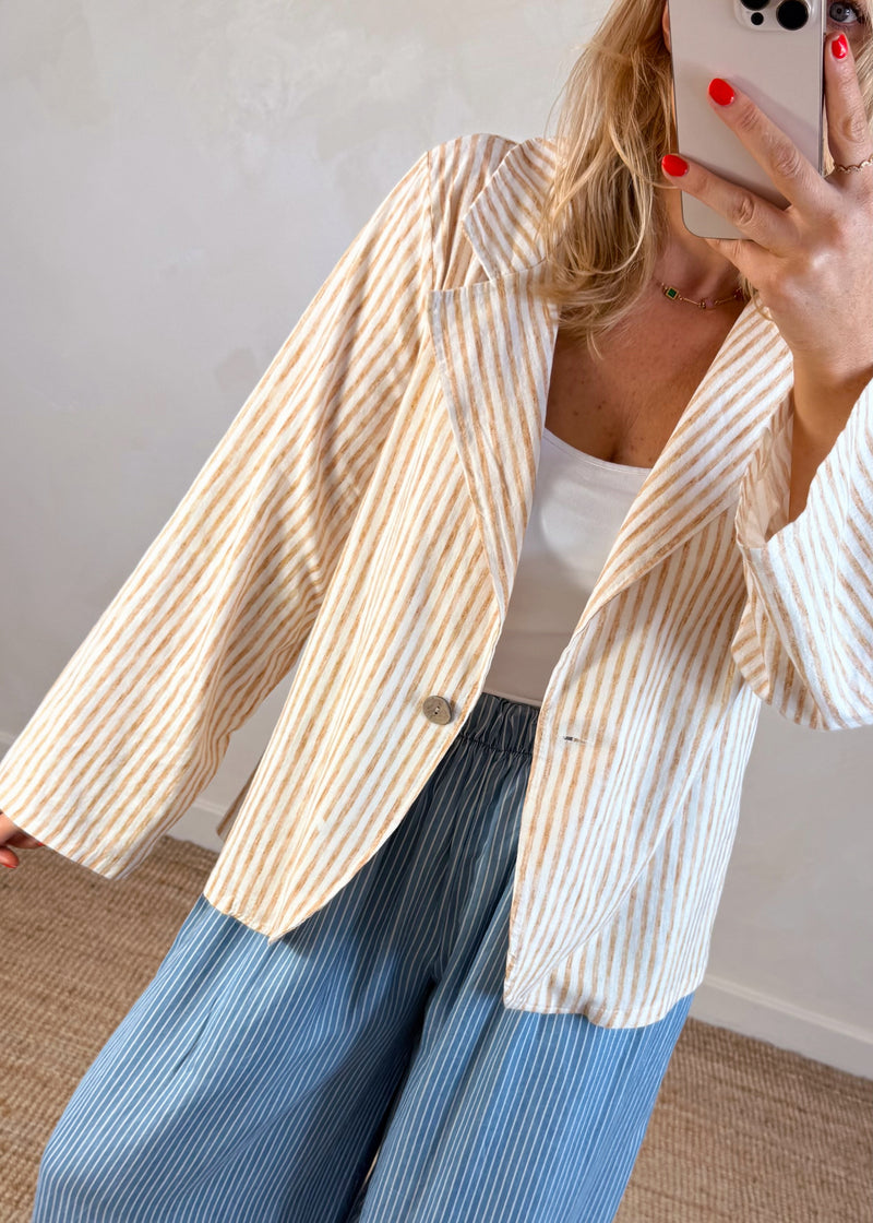 Quentin striped blazer - camel-The Style Attic