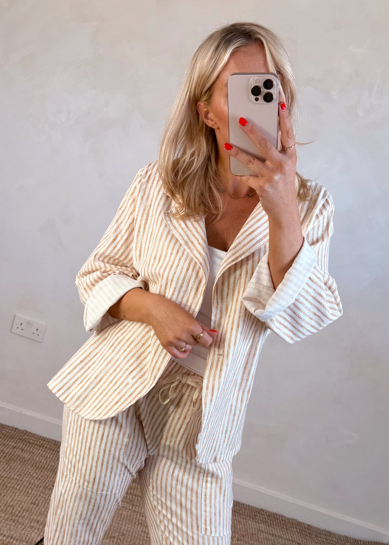 Quentin striped blazer - camel-The Style Attic