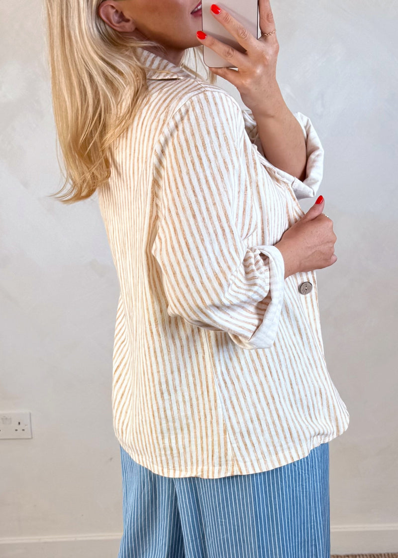 Quentin striped blazer - camel-The Style Attic