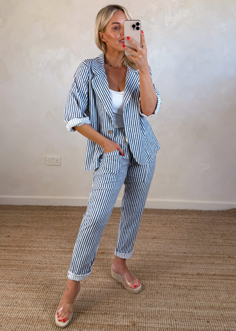 Quentin striped blazer - navy-The Style Attic
