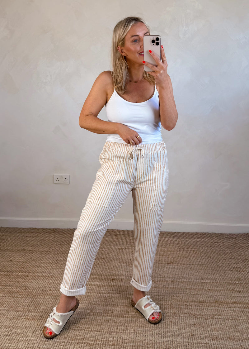 Quentin striped trouser - camel-The Style Attic