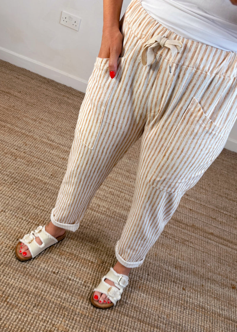 Quentin striped trouser - camel-The Style Attic