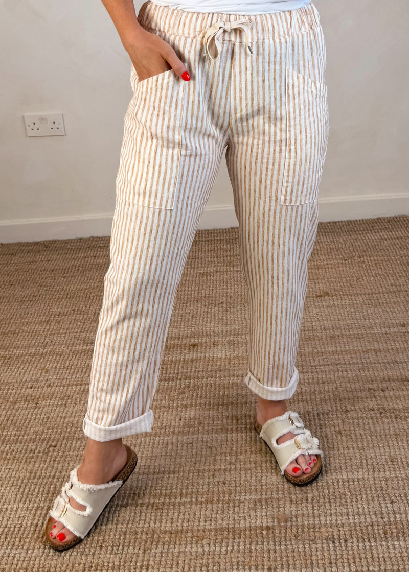 Quentin striped trouser - camel-The Style Attic