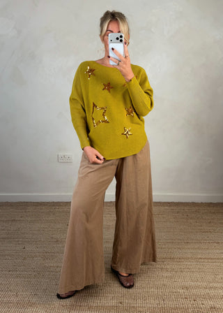 Quinn baby cord palazzo - Camel-The Style Attic
