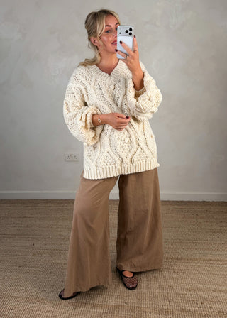 Quinn baby cord palazzo - Camel-The Style Attic