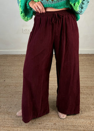 Quinn baby cord palazzo - Merlot-The Style Attic
