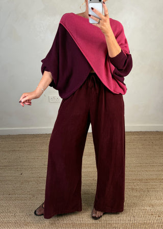 Quinn baby cord palazzo - Merlot-The Style Attic