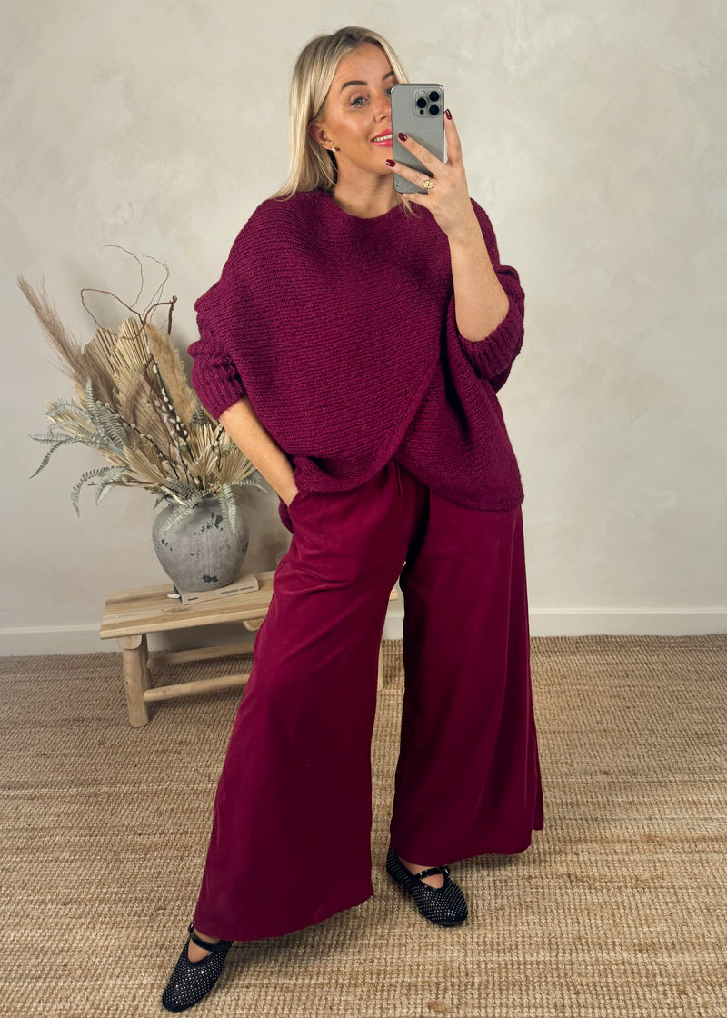 Quinn corduroy palazzo - Merlot-The Style Attic