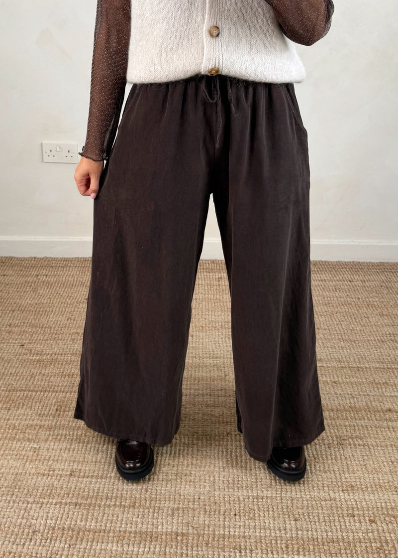 Quinn corduroy palazzo - dark chocolate-The Style Attic
